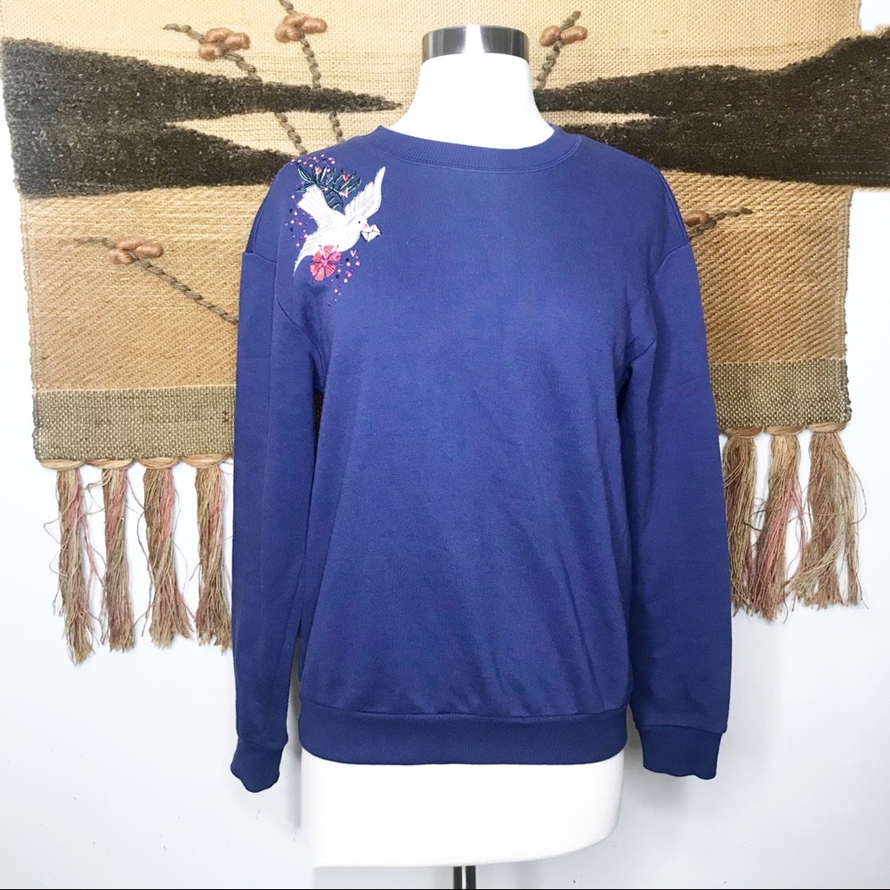 & Other Stories Navy Dove Embroidered Sweatshirt